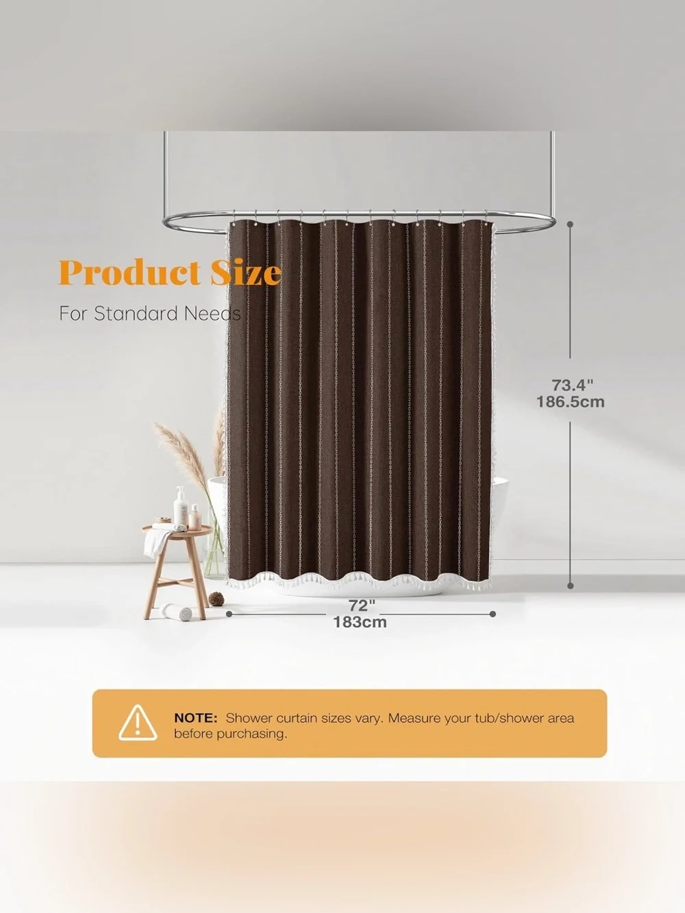 Brown Linen Bohemian Shower Curtain Heavy Duty Patterned Curtain Water repellent